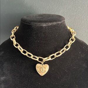 CHANEL Heart Component Brushed Gold Chain